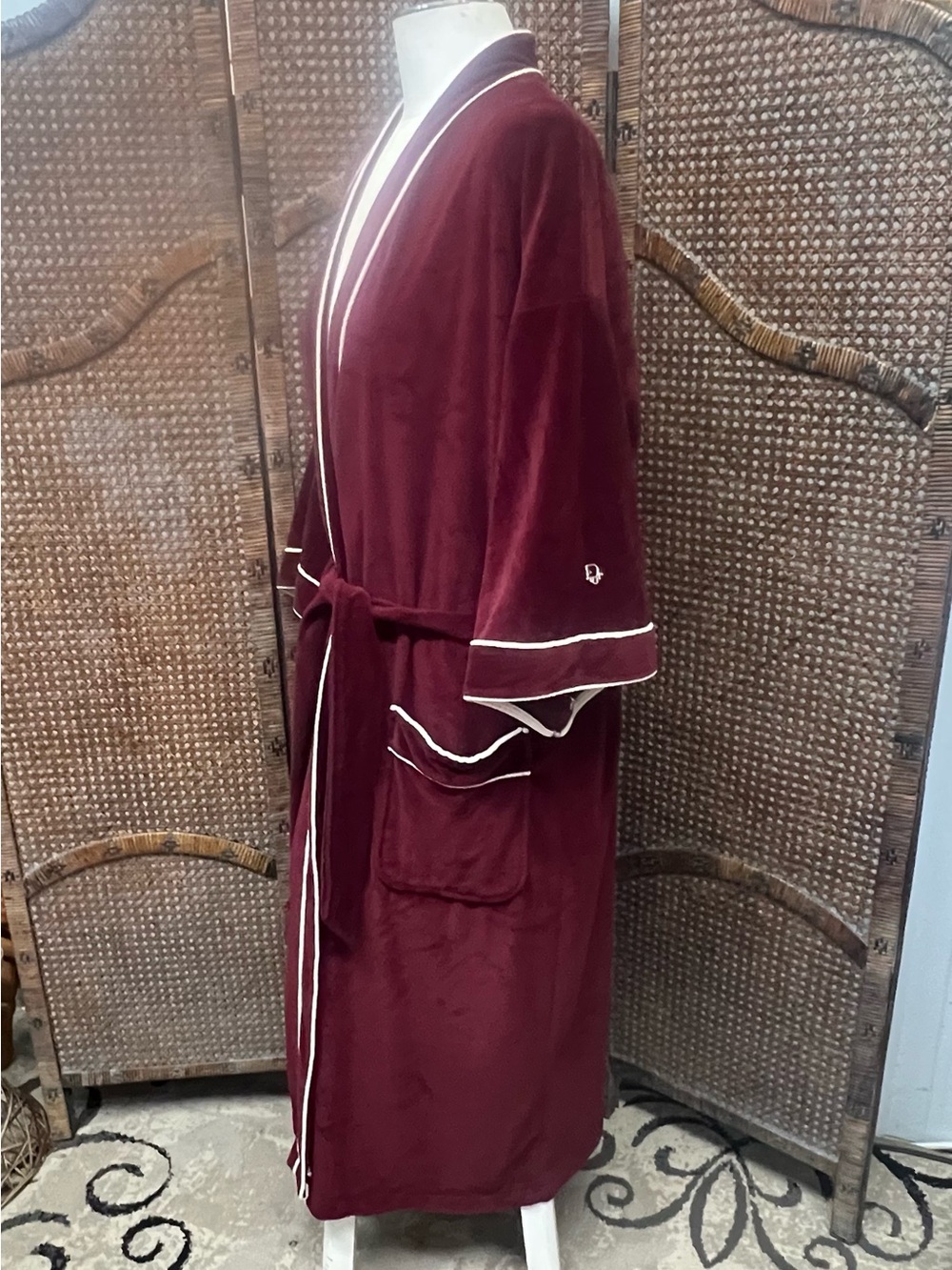 Vintage Christian Dior monsieur robe burgundy white velour one size retro